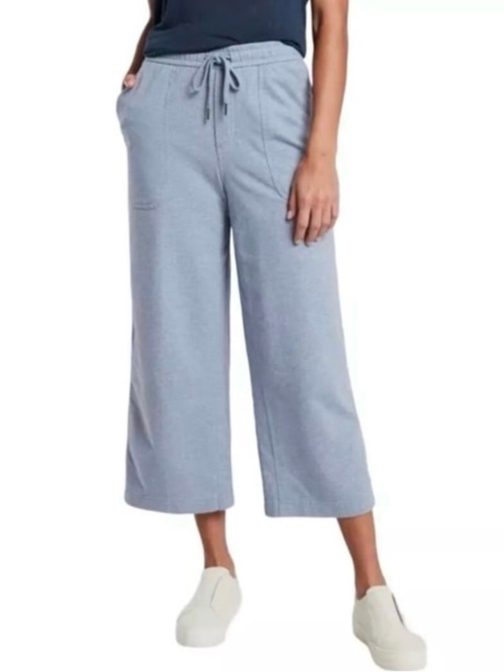 EUC Athleta Farallon Heathered Wide Leg Crop Cotton Pant Light Blue 4